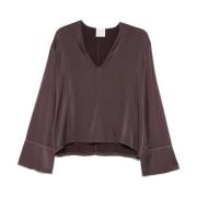 Zijden Lange Mouw Top Forte Forte , Brown , Dames