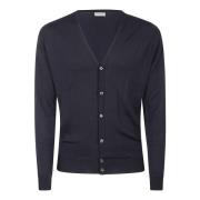 Blauwe Merinowol Knoop Cardigan John Smedley , Black , Heren