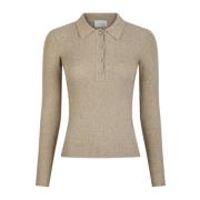 Beige Melange Gebreide Trui met Parelknopen Neo Noir , Beige , Dames