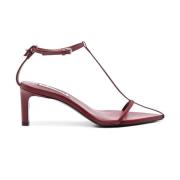 Bordeauxrode Leren Enkelband Sandalen Jil Sander , Red , Dames