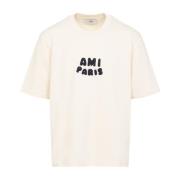 Witte Crème Boxy T-Shirt Ami Paris , Beige , Heren