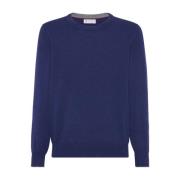 Ocean Blue Crew Neck Sweater Brunello Cucinelli , Blue , Heren