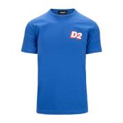 Heren Logo Print Katoenen T-shirt Dsquared2 , Blue , Heren