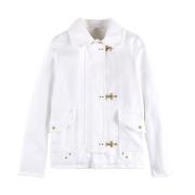 Witte Jacket met Raffelrand en Zakken Fay , White , Dames