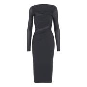 Zwarte Jersey Midi Jurk met Boothals Pinko , Black , Dames