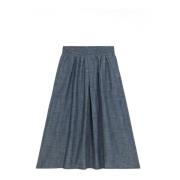 Denim-Effect Linnen Midi Rok Oltre , Blue , Dames