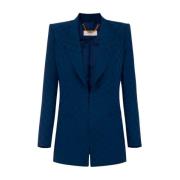 Satin Jacquard Blazer met Gestructureerde Schouders Elisabetta Franchi...