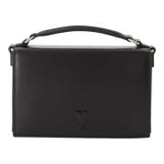 Zwarte leren lunchbox tas Ami Paris , Black , Dames