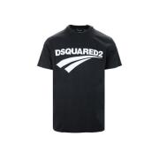 Zwarte Oversized Geribbelde Kraag T-Shirt Dsquared2 , Black , Heren