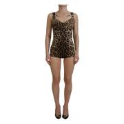 Bruine Luipaard Zijden Mouwloze Bodysuit Jurk Dolce & Gabbana , Brown ...