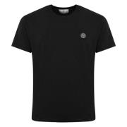 Zwarte Katoenen T-shirt met Logopatch Stone Island , Black , Heren