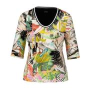 Geribbeld T-shirt met Flora-Fauna Patroon Marc Cain , Multicolor , Dam...