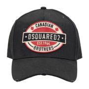 Gestikte Patch Baseball Cap Fibbia Dsquared2 , Black , Unisex