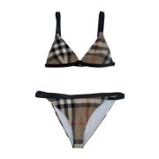 Geruite Bikini Set met Haak Burberry , Beige , Dames