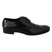 Elegante Zwarte Leren Derby Schoenen Dolce & Gabbana , Black , Heren