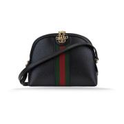 Leren schoudertas voor dames met 'Gg' logo Gucci , Black , Dames