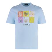 Multicolor Print Katoenen Crew-Neck T-shirt Versace , Blue , Heren