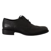 Elegante Zwarte Leren Wingtip Schoenen Dolce & Gabbana , Black , Heren