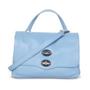 Blauwe Leren Tas met Hefslot Zanellato , Blue , Dames