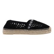 Mesh Slip-On Espadrilles met Logo Patch Miu Miu , Black , Dames