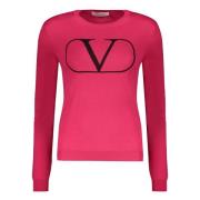 Geribbelde crew-neck trui met logodetail Valentino Garavani , Pink , D...