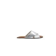 Zilveren Slide Sandalen Leren Rubberen Zool Plan C , Gray , Dames