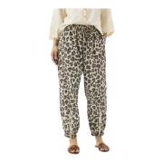 Luipaardprint Elastische Taille Broek IN Front , Beige , Dames