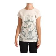 Zijden T-shirt met Botanische Tuinfontein Dolce & Gabbana , White , Da...