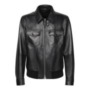 Zwarte Nappa Leren Jas. Klassieke Stijl Tom Ford , Black , Heren