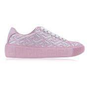 Witte en roze leren vetersneakers Versace , Pink , Dames