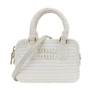 Gehaakte schoudertas voor dames met leren details Miu Miu , White , Da...