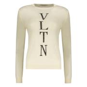 Geribbelde wollen trui met logodetail Valentino Garavani , Beige , Dam...