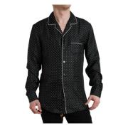 Polka Dot Zijden Casual Shirt Dolce & Gabbana , Black , Heren