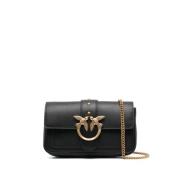 Zwarte leren crossbody tas met goudkleurige hardware Pinko , Black , D...