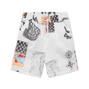 Katoenen Popeline Speelse Print Shorts Les Deux , White , Heren