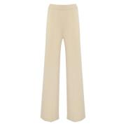 Katoenen Geribbelde Wijde Pijp Broek Twinset , Beige , Dames