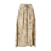 Bloemenprint Midi Rok met Plooien Panicale , Beige , Dames