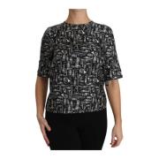 Exquise zijden blouse met trompetprint Dolce & Gabbana , Black , Dames