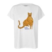 Kleurrijke Luipaard Kat Grafische Tee Lollys Laundry , White , Dames