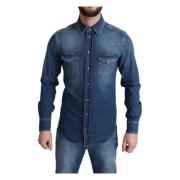 Elegant Denim Casual Overhemd Dolce & Gabbana , Blue , Heren