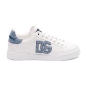 Witte en Lichtblauwe Sneakers Dolce & Gabbana , Beige , Dames