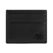 Zwarte Leren Cardholder Ss24 Valentino Garavani , Black , Heren