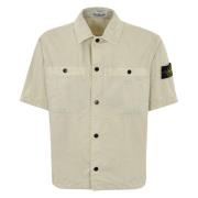 Katoenen Twill Korte Mouw Overhemd Stone Island , Beige , Heren