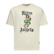 Slangenprint Crewneck T-shirt Ivoor Palm Angels , Beige , Heren