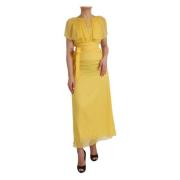 Gele zijden maxi-jurk met riem Dolce & Gabbana , Yellow , Dames