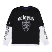 Zwarte longsleeve ronde hals T-shirt Octopus , Black , Heren