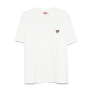 Wit Geborduurd Logo Crew Neck T-shirt Kenzo , White , Heren