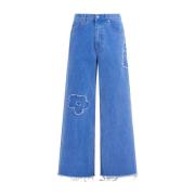 Wijde Pijp Bloemenapplicatie Denim Jeans Marni , Blue , Heren