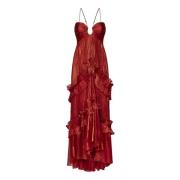 Rode Zijden Ruche Jurk Elegant Statement Maria Lucia Hohan , Red , Dam...