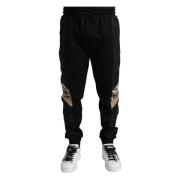 Elegante Zwarte Luipaard Jogger Broek Dolce & Gabbana , Black , Heren